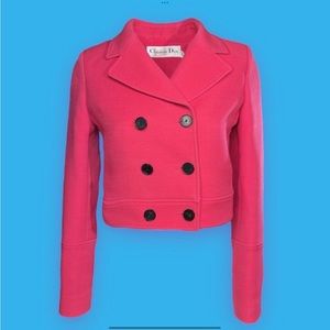 Christian Dior Fuchsia Pink Cropped Pea Jacket Black Buttons AUTHENTIC - Size 36